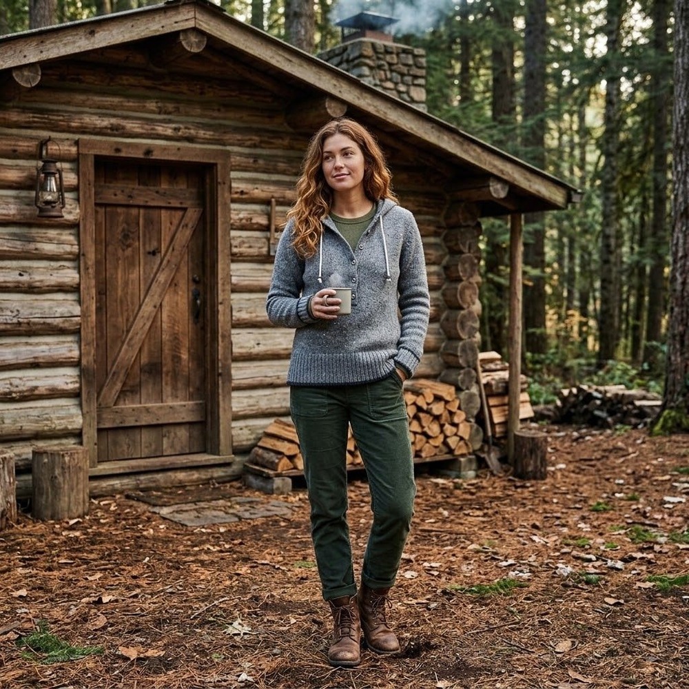 Patagonia Ranchito Cabin Gray Speckle Merino Wool Blend Hooded Henley Sweater S
